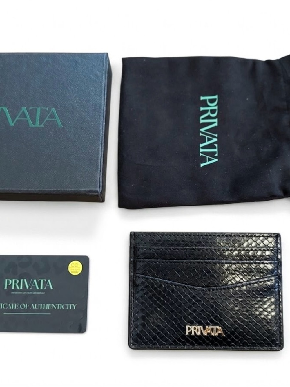 Privata Black Snake-Embossed Card Holder